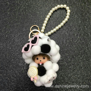 Monchichi Pearl Keychain Customized DIY Rainbow Ball Keyring